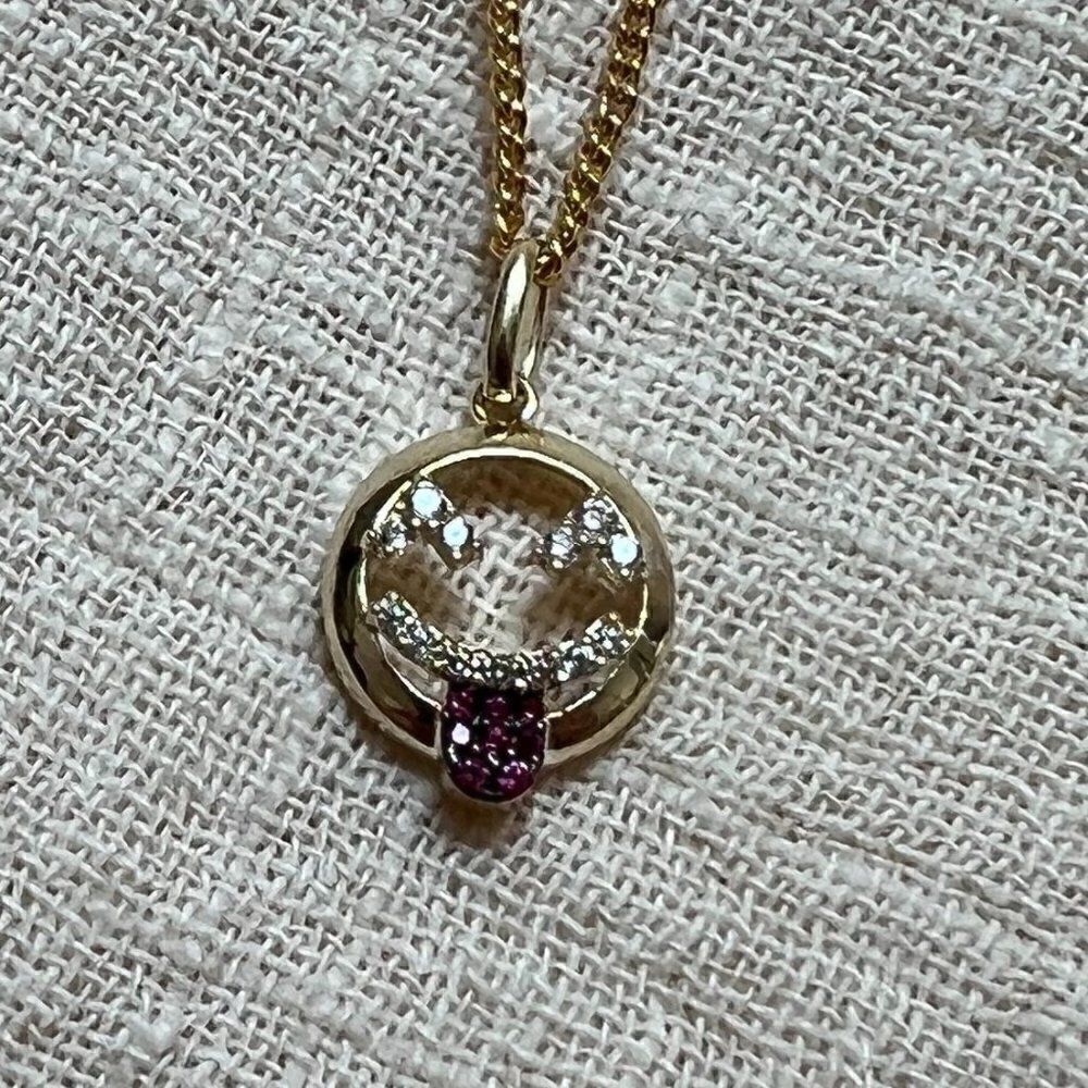 14k Solid Gold winked emoji Pendant perfect gift necklace